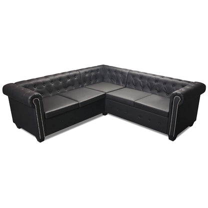 Divano Angolare Chesterfield a 5 Posti Pelle Artificiale Nera - homemem39