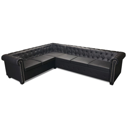 Divano Angolare Chesterfield a 6 Posti Pelle Artificiale Nera | homemem39