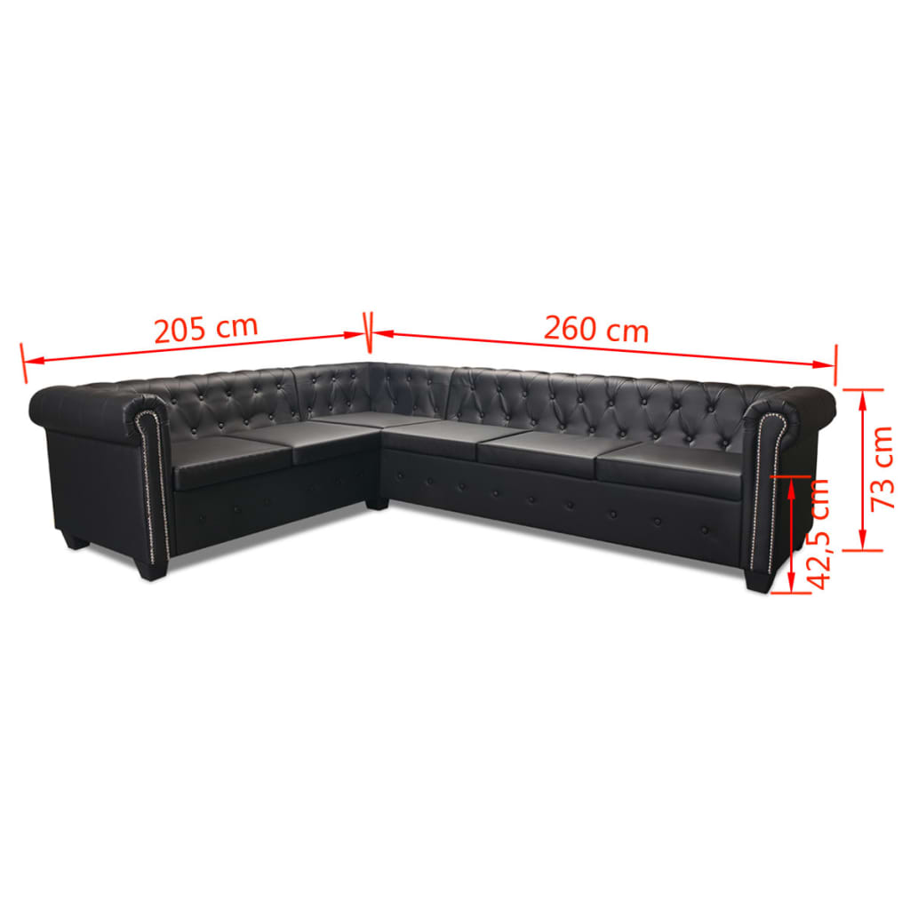 Divano Angolare Chesterfield a 6 Posti Pelle Artificiale Nera | homemem39