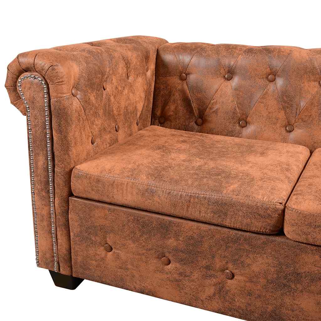 Divano Angolare Chesterfield 6 posti Pelle Artificiale Marrone | homemem39