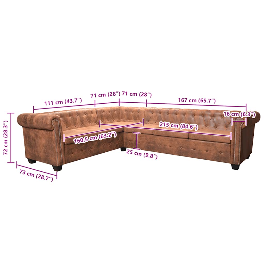 Divano Angolare Chesterfield 6 posti Pelle Artificiale Marrone | homemem39