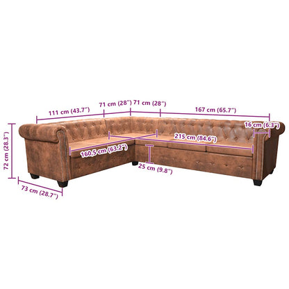 Divano Angolare Chesterfield 6 posti Pelle Artificiale Marrone | homemem39
