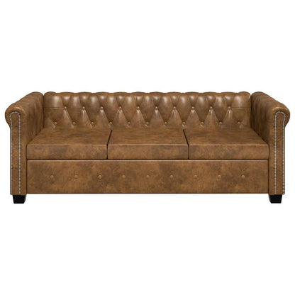 Divano Chesterfield a 3 Posti in Finta Pelle Marrone