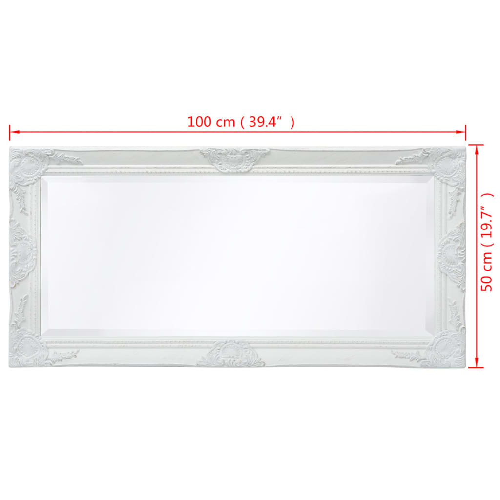 Specchio da Parete Stile Barocco 100x50 cm Bianco | homemem39