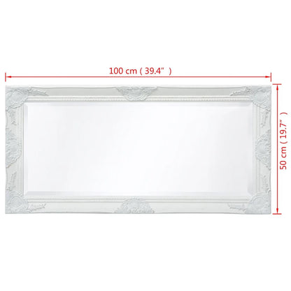Specchio da Parete Stile Barocco 100x50 cm Bianco