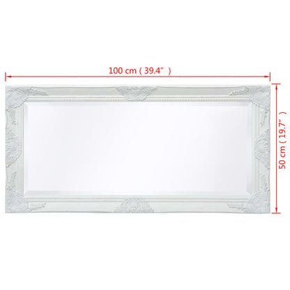 Specchio da Parete Stile Barocco 100x50 cm Bianco