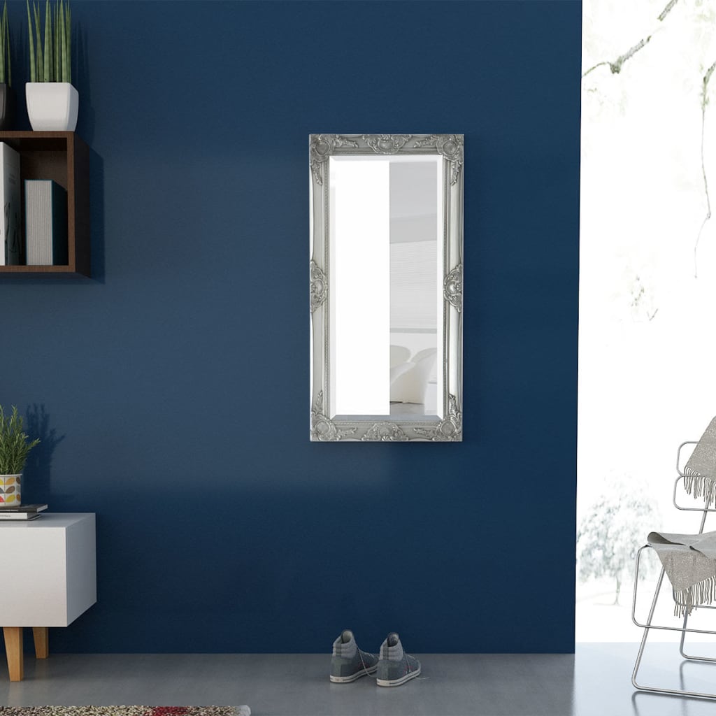 Specchio da Parete Stile Barocco 100x50 cm Argento | homemem39