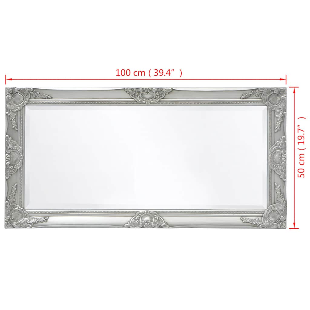 Specchio da Parete Stile Barocco 100x50 cm Argento