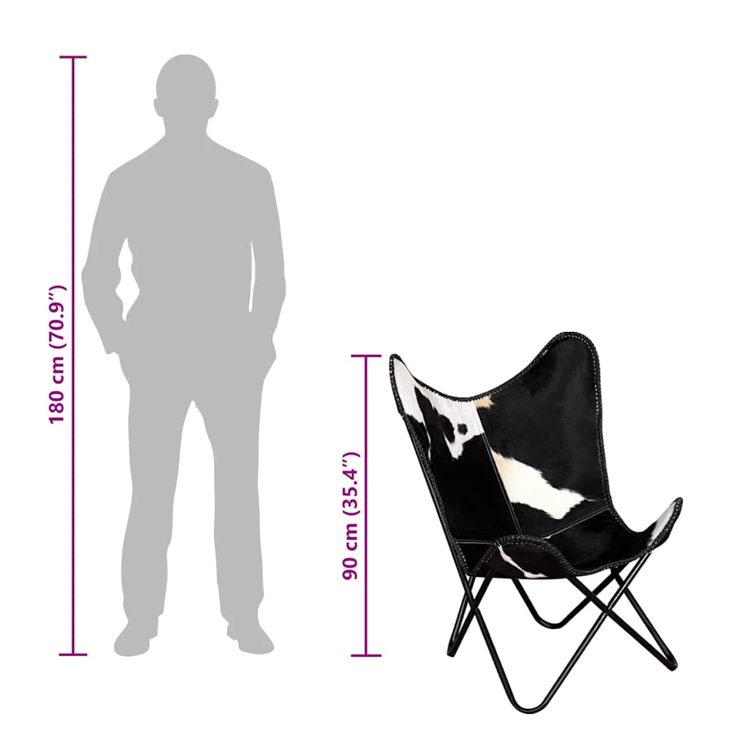Sedia a Farfalla Nera e Bianca in Vera Pelle di Vacchetta - homemem39