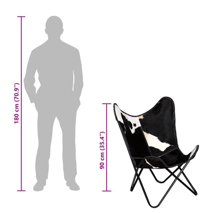 Sedia a Farfalla Nera e Bianca in Vera Pelle di Vacchetta - homemem39