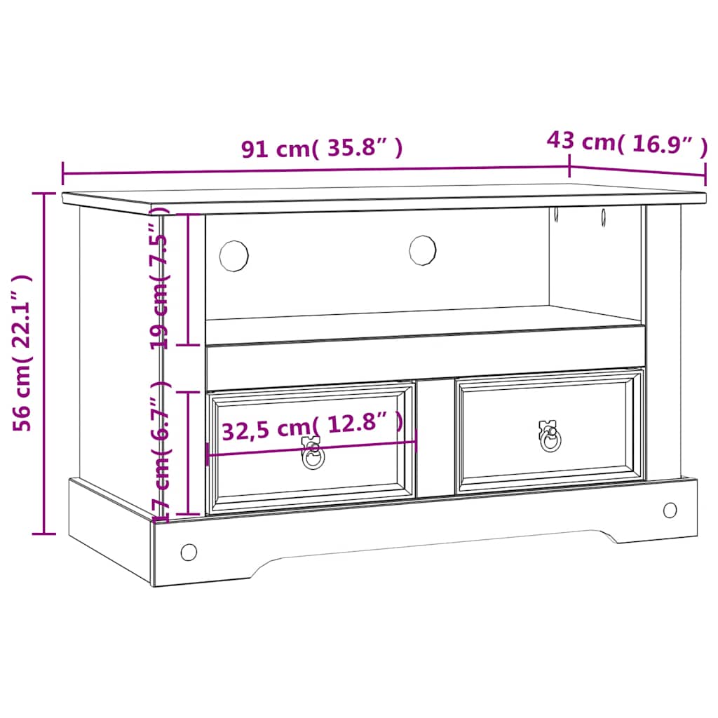Mobile Porta TV Legno Pino Messicano Corona Range 91x43x56 cm