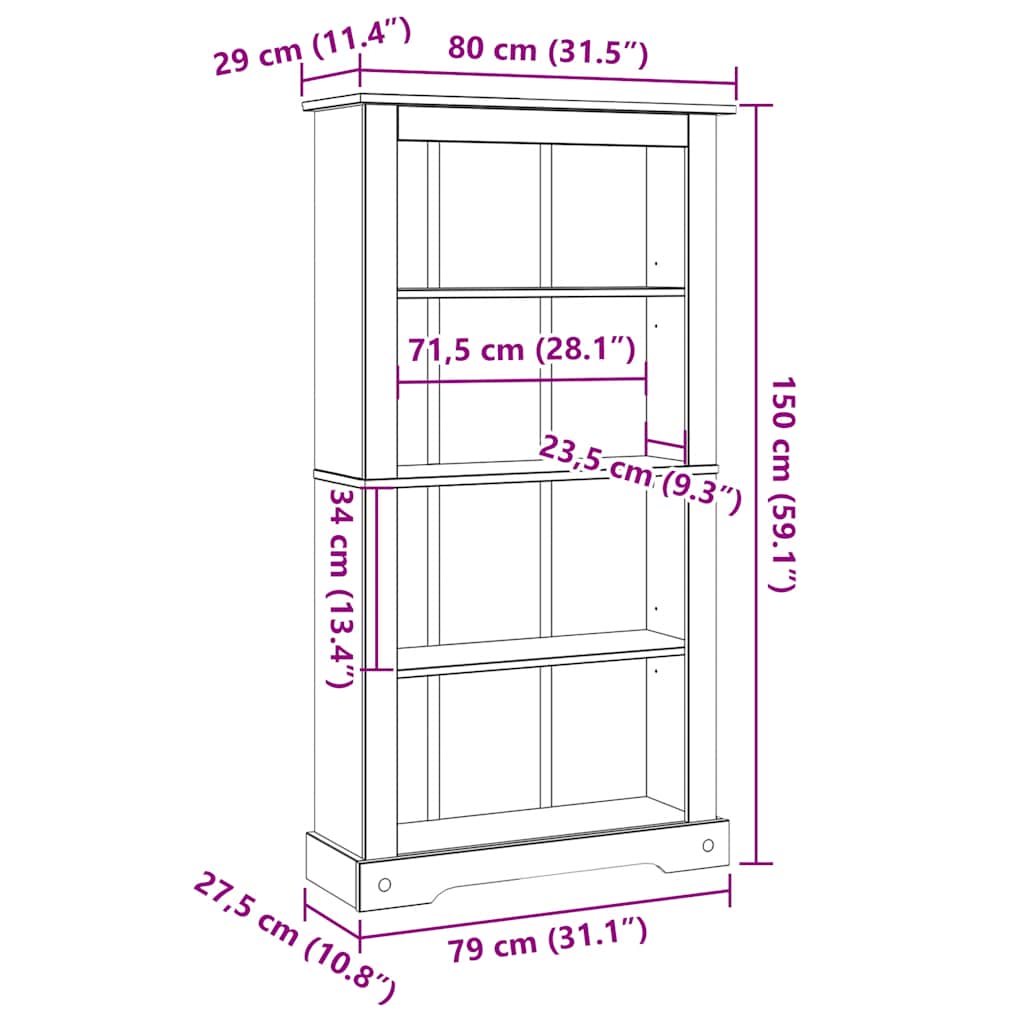Libreria a 4 Ripiani Pino Messicano Corona Range 80x29x150 cm | homemem39