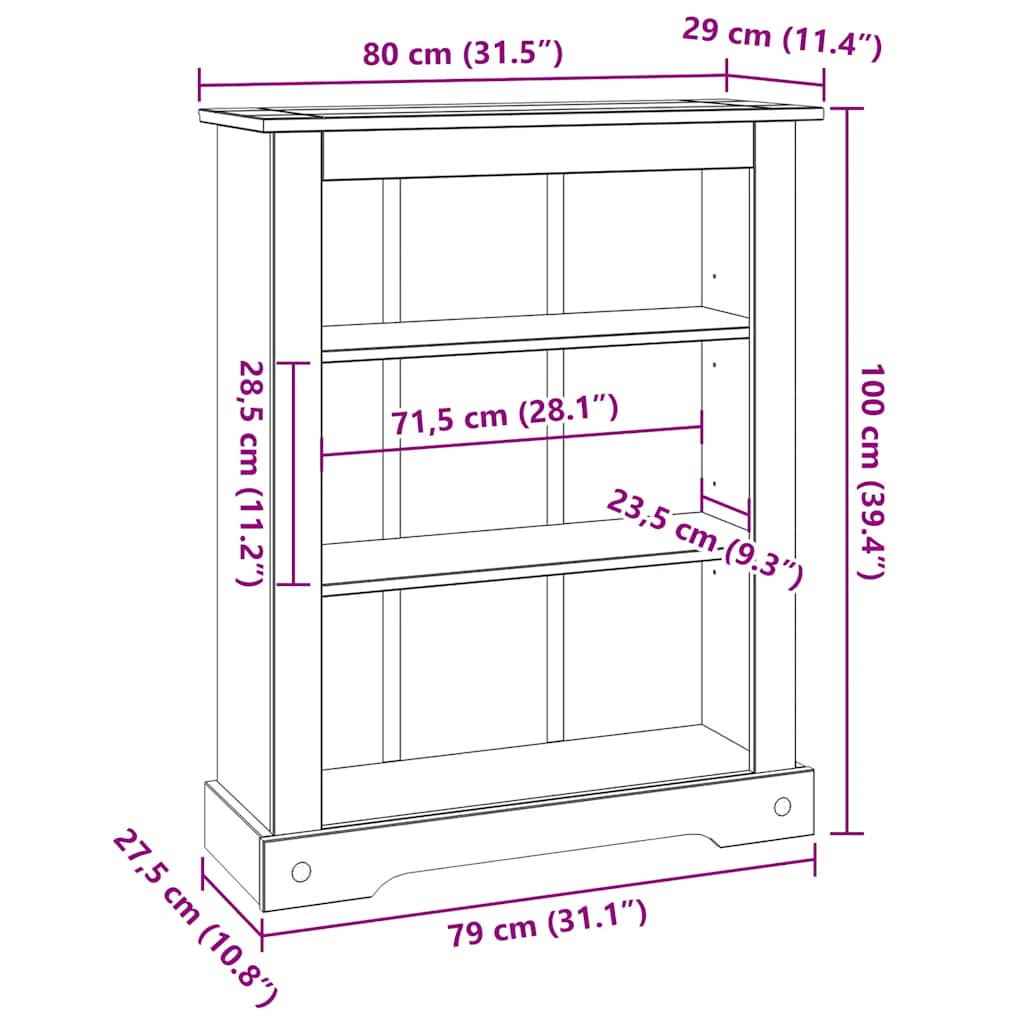 Libreria a 3 Ripiani Pino Messicano Corona Range 80x29x100 cm