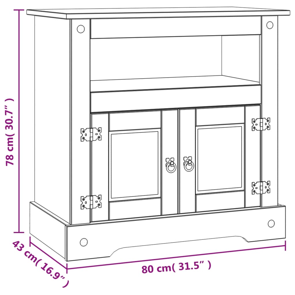 Mobile Porta TV Legno Pino Messicano Corona Range 80x43x78 cm