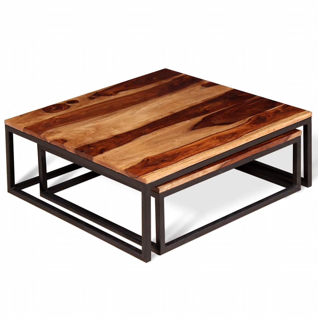 Set Tavolini ad Incastro 2 pz in Legno Massello di Acacia | homemem39