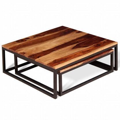 Set Tavolini ad Incastro 2 pz in Legno Massello di Acacia | homemem39