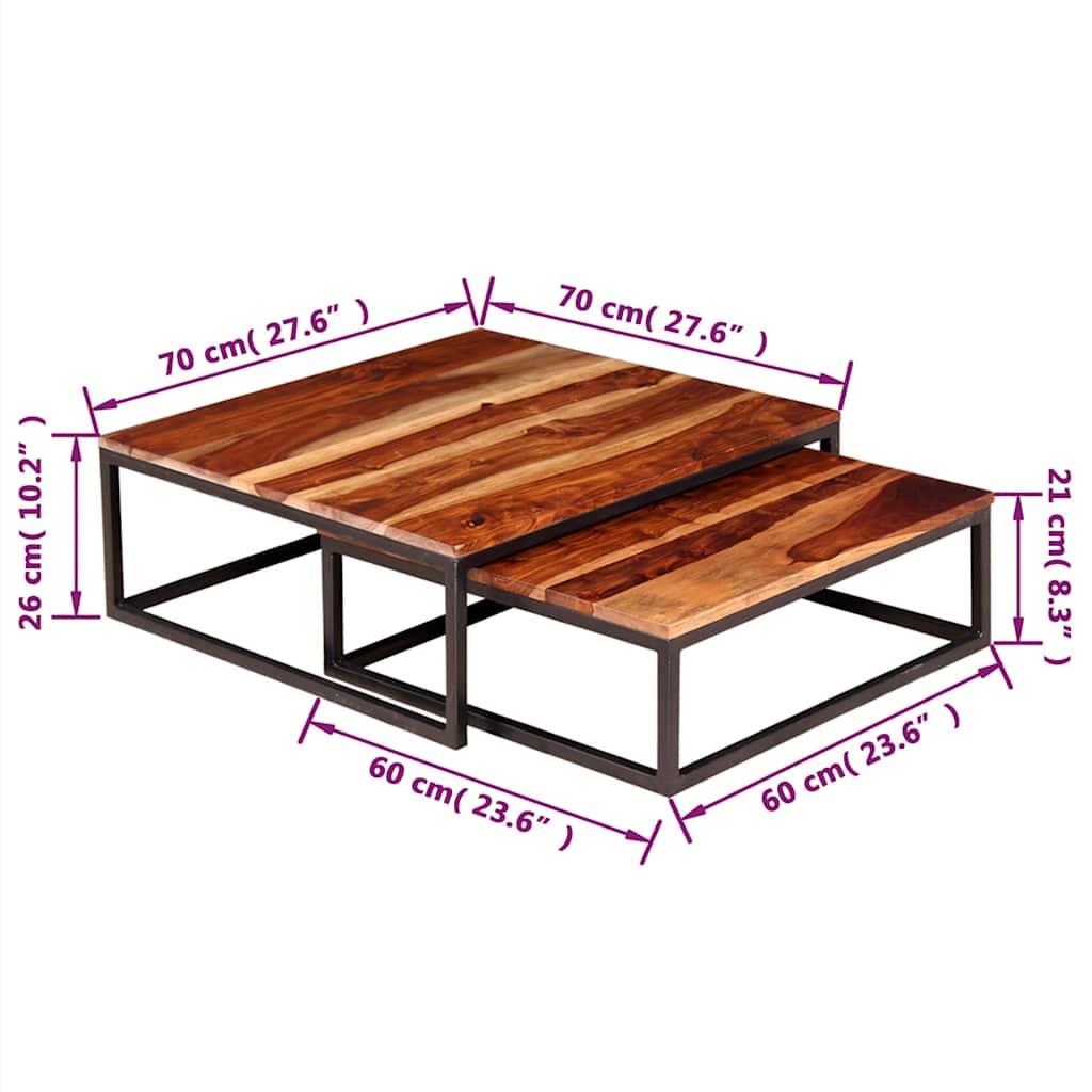 Set Tavolini ad Incastro 2 pz in Legno Massello di Acacia | homemem39