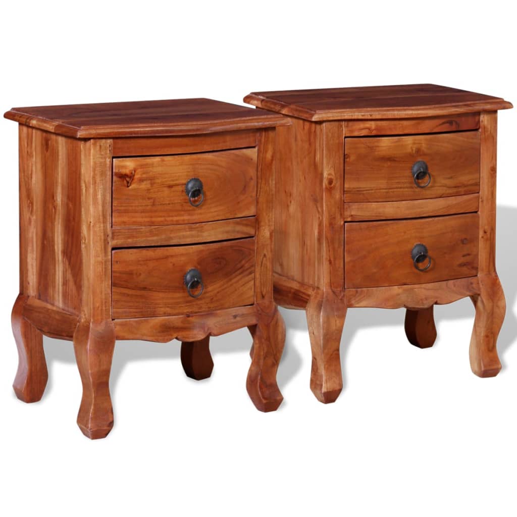 Comodini con Cassetti 2 pz in Legno Massello di Acacia