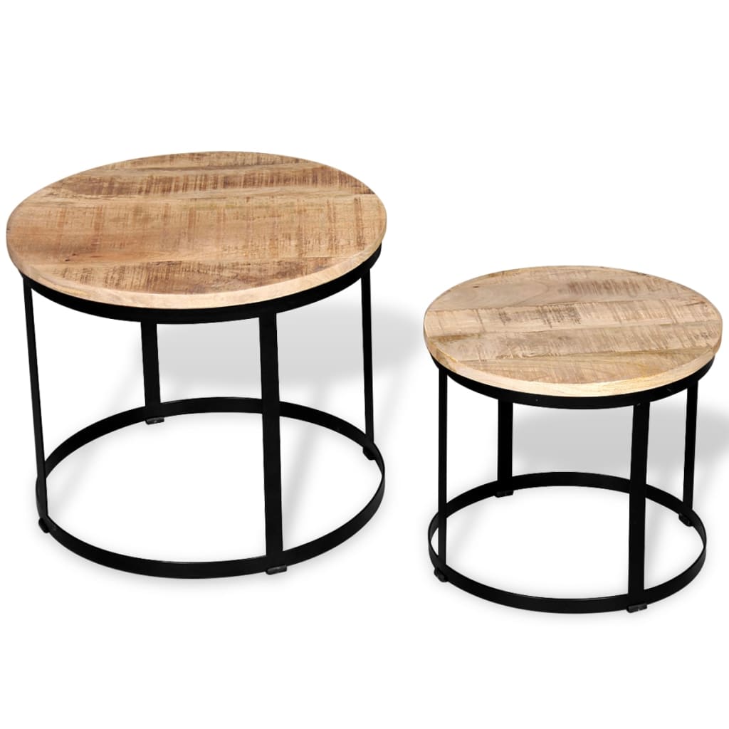Tavolini da Salotto 2 pz Tondi Legno Grezzo di Mango 40cm/50cm | homemem39