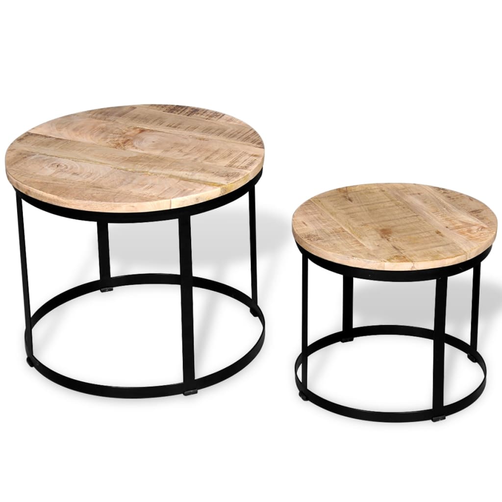 Tavolini da Salotto 2 pz Tondi Legno Grezzo di Mango 40cm/50cm | homemem39