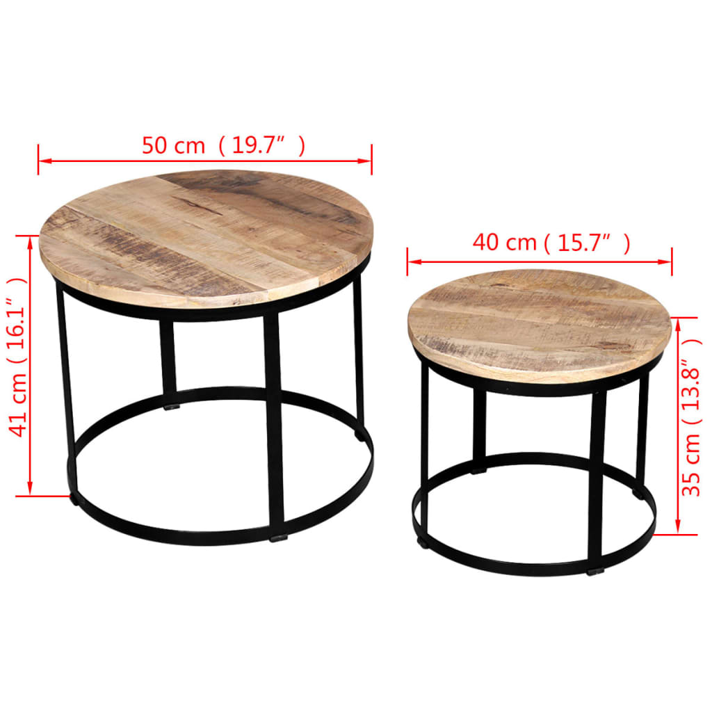 Tavolini da Salotto 2 pz Tondi Legno Grezzo di Mango 40cm/50cm | homemem39