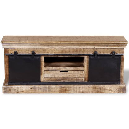 Mobile TV 2 Porte Scorrevoli Legno Massello Mango 110x30x45 cm - homemem39