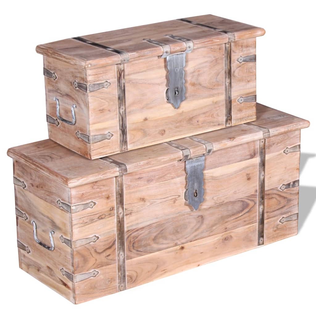 Set 2 Pezzi Cassapanca in Legno Massiccio di Acacia