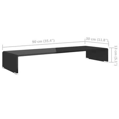 Black Glass TV Stand Cabinet/Raise 90x30x13 cm