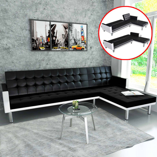Divano Letto a L in Similpelle Nero