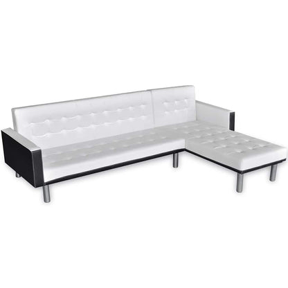 Divano Letto a L in Pelle Artificiale Bianco