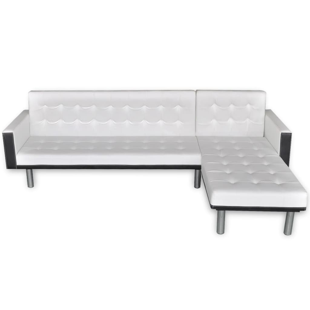 Divano Letto a L in Pelle Artificiale Bianco | homemem39
