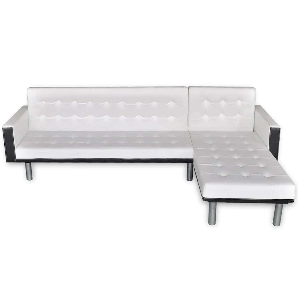 Divano Letto a L in Pelle Artificiale Bianco