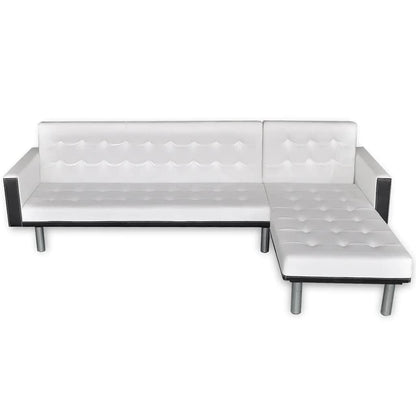 Divano Letto a L in Pelle Artificiale Bianco