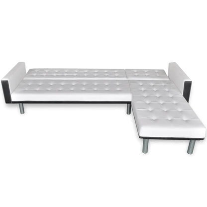 Divano Letto a L in Pelle Artificiale Bianco