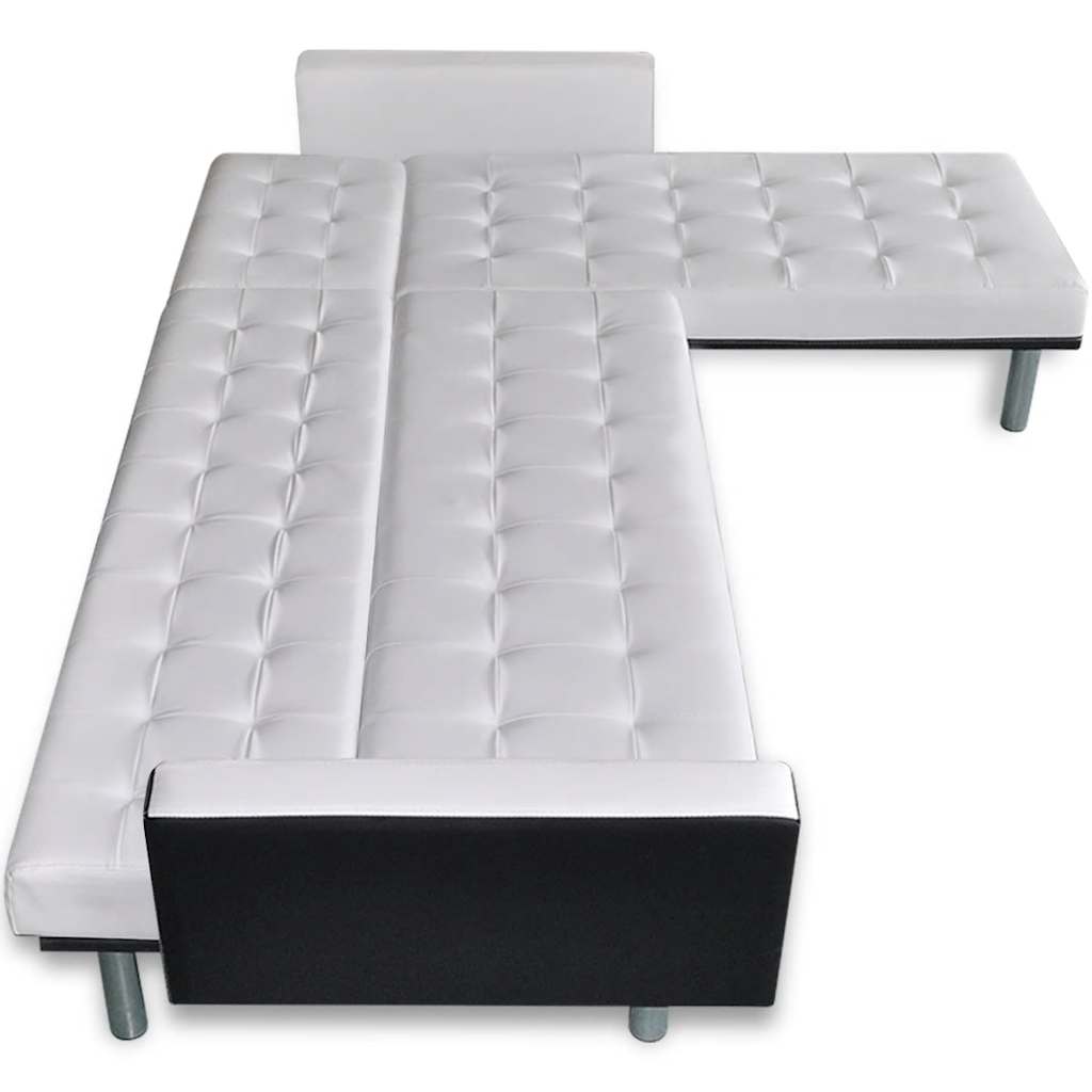 Divano Letto a L in Pelle Artificiale Bianco