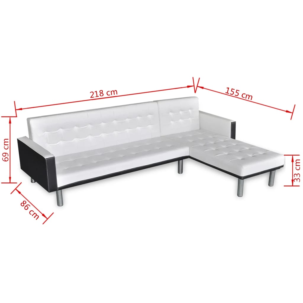 Divano Letto a L in Pelle Artificiale Bianco | homemem39