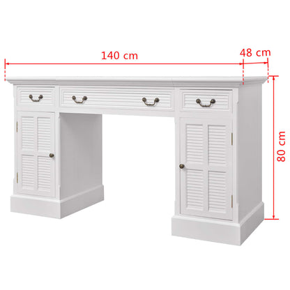 White Double Column Desk 140x48x80 cm