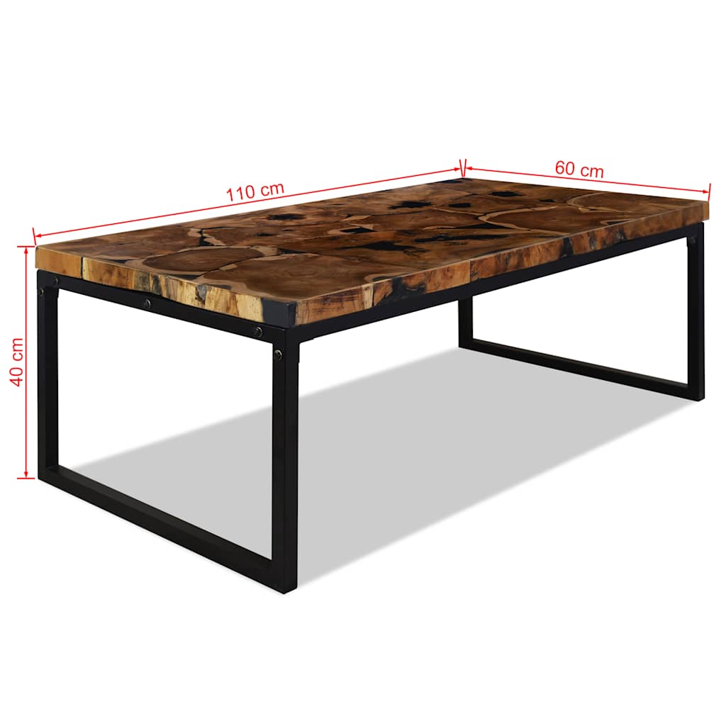 Tavolino da Salotto in Legno di Teak e Resina 110x60x40 cm | homemem39