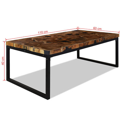 Tavolino da Salotto in Legno di Teak e Resina 110x60x40 cm | homemem39