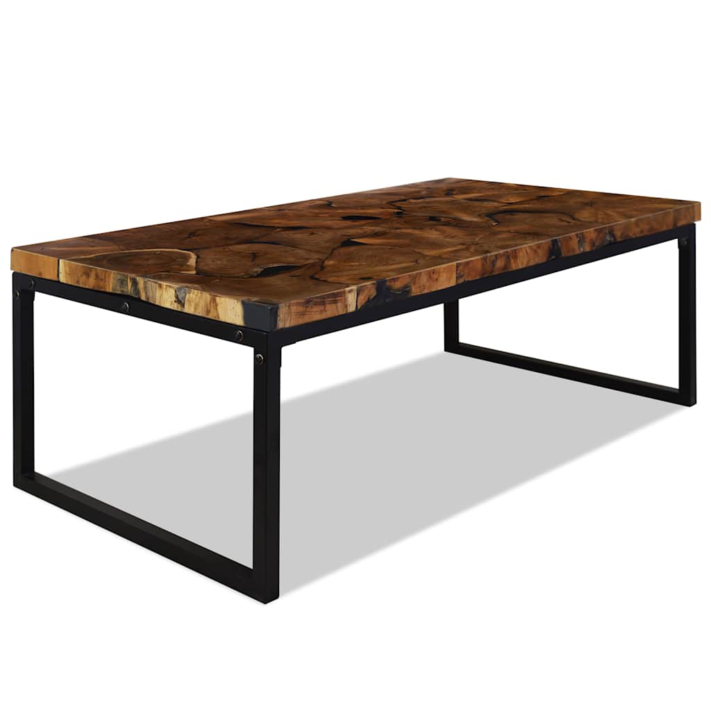 Tavolino da Salotto in Legno di Teak e Resina 110x60x40 cm | homemem39