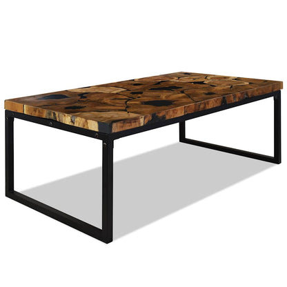 Tavolino da Salotto in Legno di Teak e Resina 110x60x40 cm | homemem39