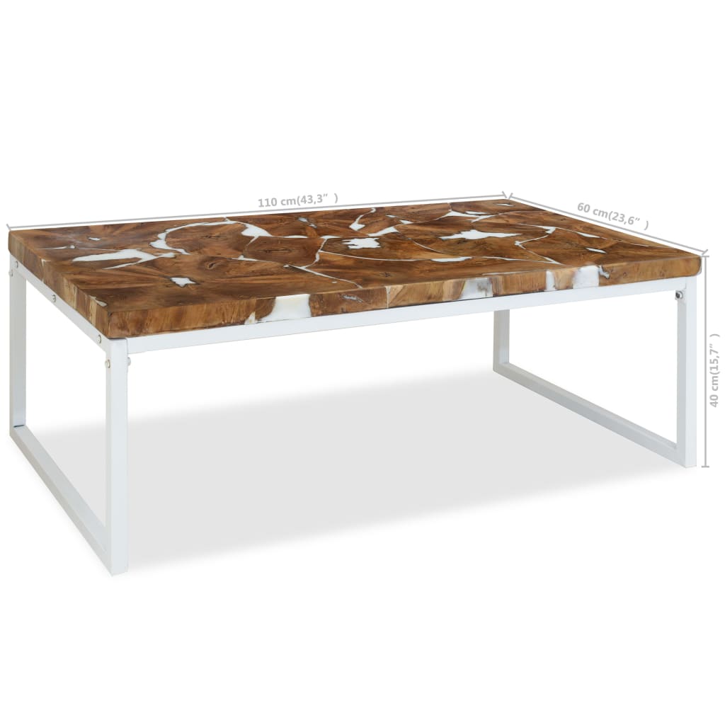 Tavolino da Salotto in Legno di Teak e Resina 110x60x40 cm | homemem39