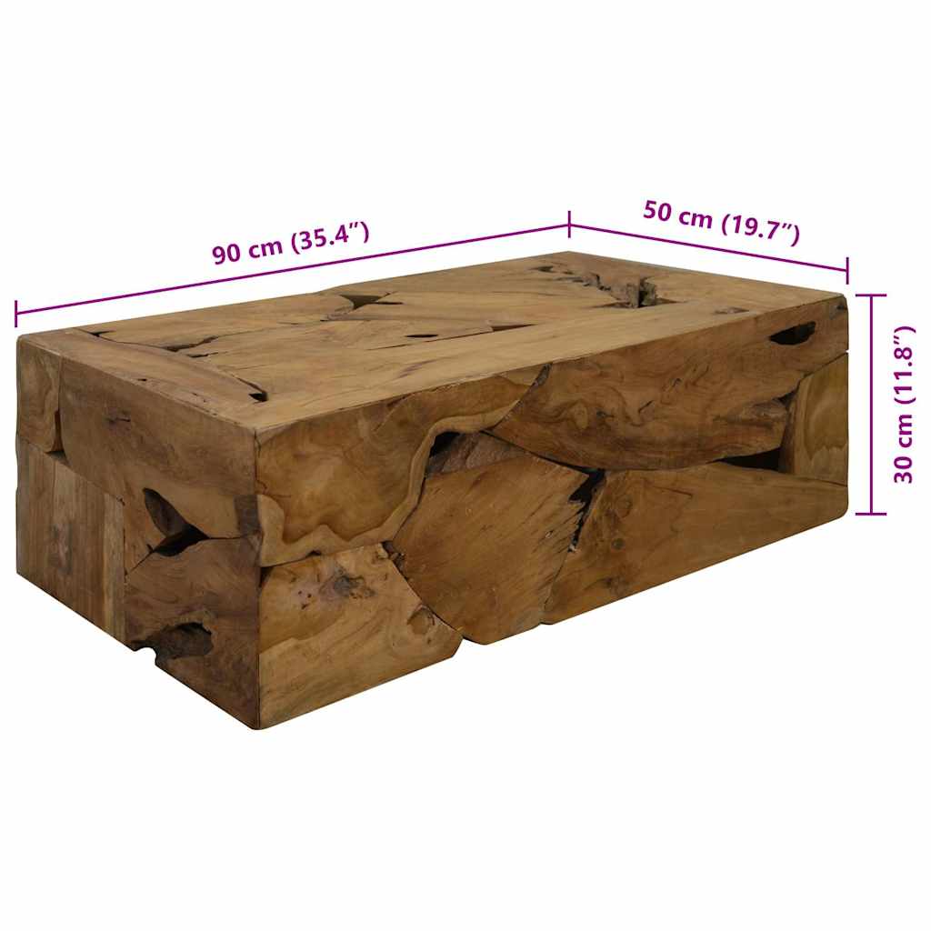 Tavolino da Caffè in Autentico Legno di Teak 90x50x30cm Marrone | homemem39