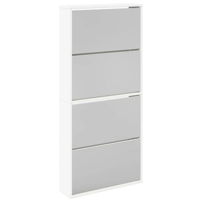 Scarpiera a 4 Strati con Specchio Bianca 63x17x134 cm