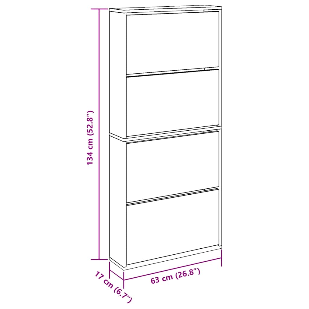 Scarpiera a 4 Strati con Specchio Bianca 63x17x134 cm | homemem39