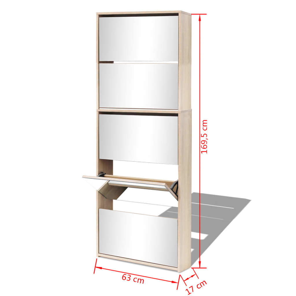 Scarpiera a 5 Strati con Specchio Rovere 63x17x169,5 cm