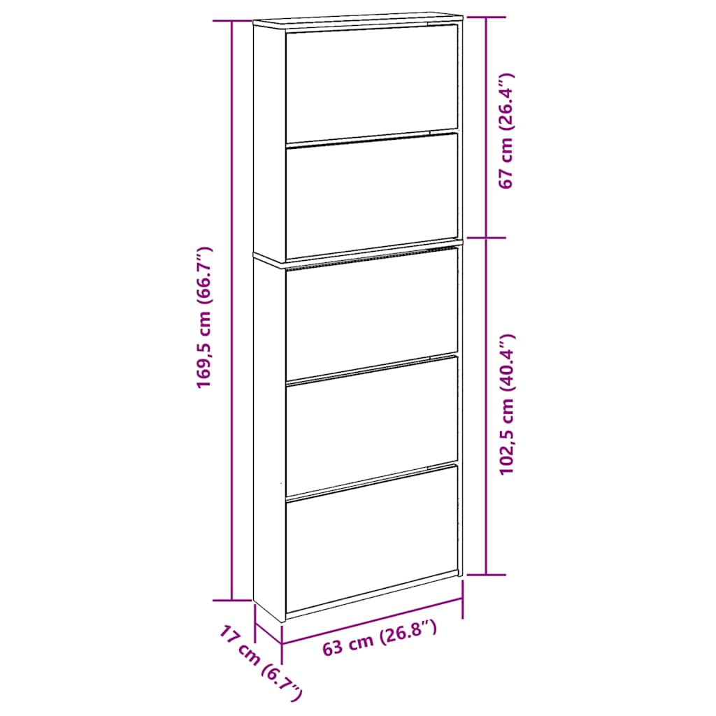 Scarpiera a 5 Strati con Specchio Bianca 63x17x169,5 cm | homemem39