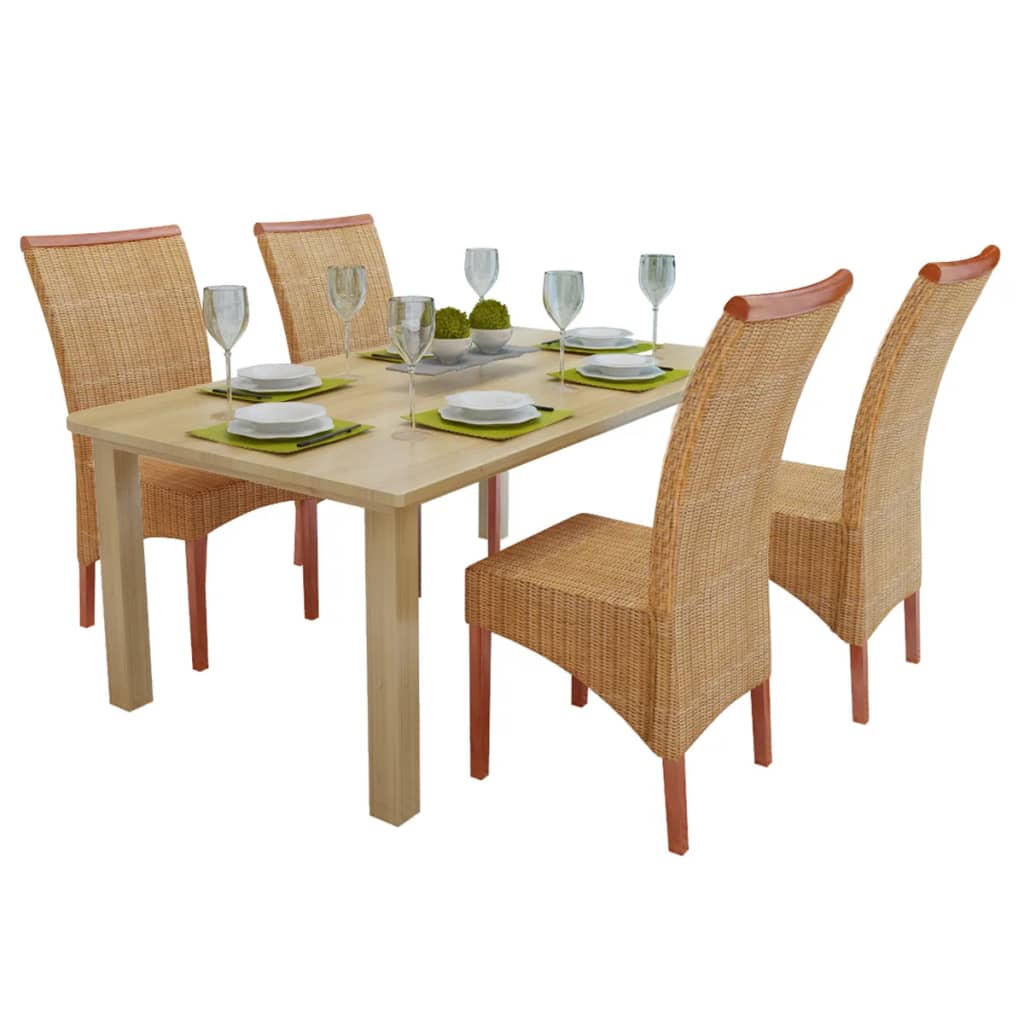 Sedie da Pranzo 4 pz Marroni in Rattan Naturale - homemem39