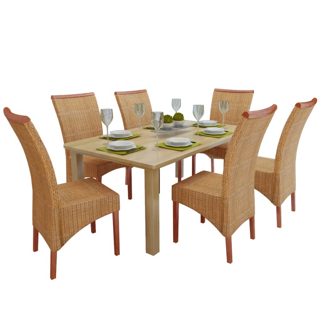 Sedie da Pranzo 6 pz Marroni in Rattan Naturale - homemem39