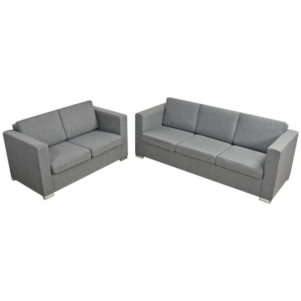 2 Pz Set di Divani in Stoffa Grigio Chiaro